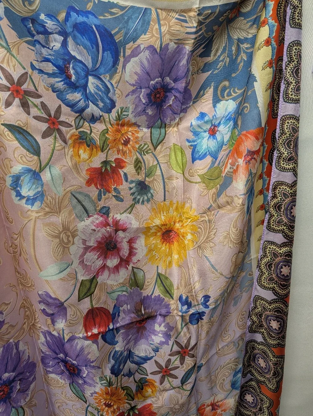 Johnny Was Floral Silk Satin Scarf Wrap - Deco Multicolor NWT